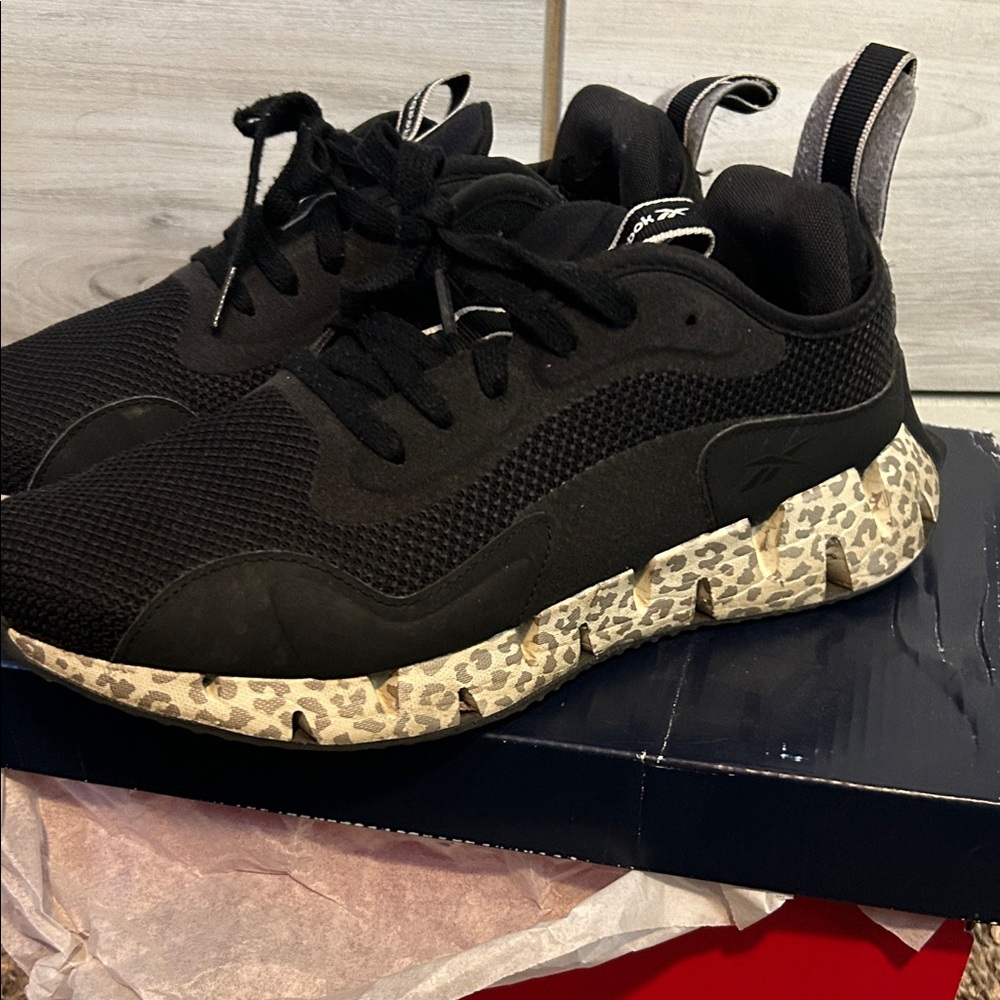 Reebok Black Sneakers with Leopard Print Sole